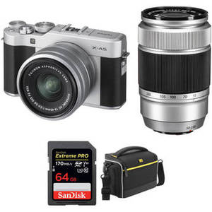 X-A5 Mirrorless Digital Camera with 15-45mm and 50-230mm Lenses Accessory Kit (Silver)