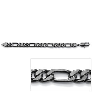 PalmBeach Jewelry Men's Black Rhodium-Plated Figaro-Link Chain Bracelet 9"