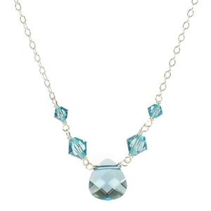 Lita Swarovski Aquamarine Colored Necklace With Sterling Silver Chain 18&quot;