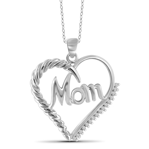 White Diamond Accent Sterling Silver Mom Heart Pendant