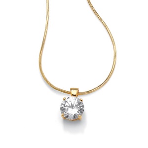 PalmBeach Jewelry 4-Carat Round Cubic Zirconia 14k Yellow Gold-Plated Solitaire Pendant and Snake Chain 16&quot;