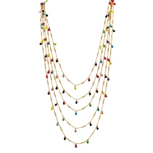 PalmBeach Jewelry Multi-Color Beaded Waterfall Necklace in Yellow Gold Tone