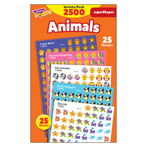Trend Animals superShapes Stickers Variety Pack, 2500 per Pack, 3 Packs