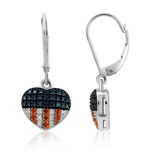 1/4 Cttw. Flag Heart Silver Multicolor Diamond Earring