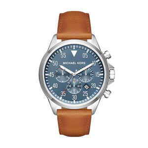 Mens Gage Brown Leather Strap Chronograph Watch Blue Dial